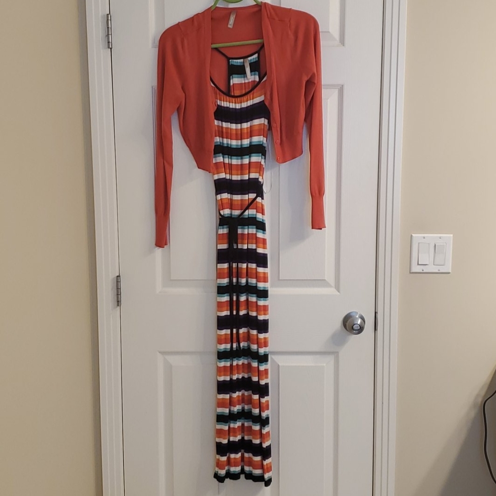 Maternity maxi dress and cardigan